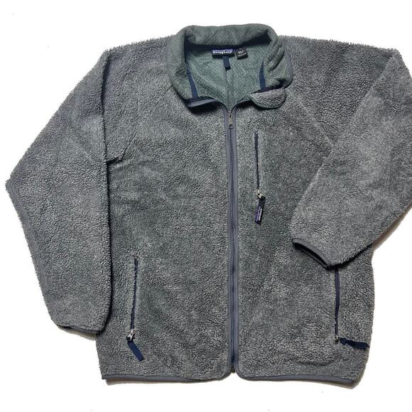 Patagonia Vintage 90s USA made Deep Pile Grey Fleece Cardigan Sweater Jacket XXL - Picture 2 of 6